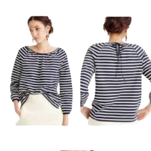 J. Crew Structured Stripe Keyhole Peasant Top in Navy Stripe Size XL NWT - Picture 8 of 8